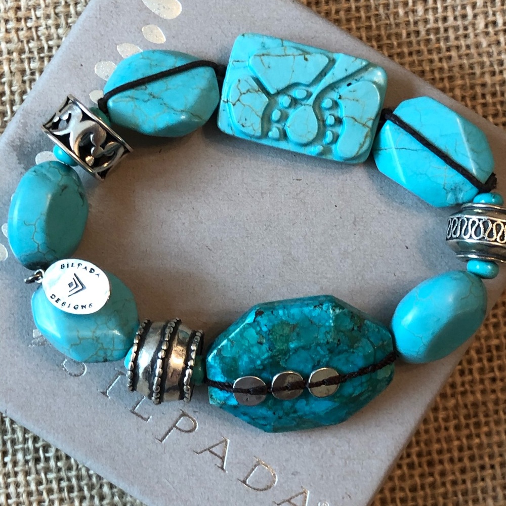 Classic! Silpada Chunky Turquoise Bead Stretch Bracelet 925 Sterling Silver